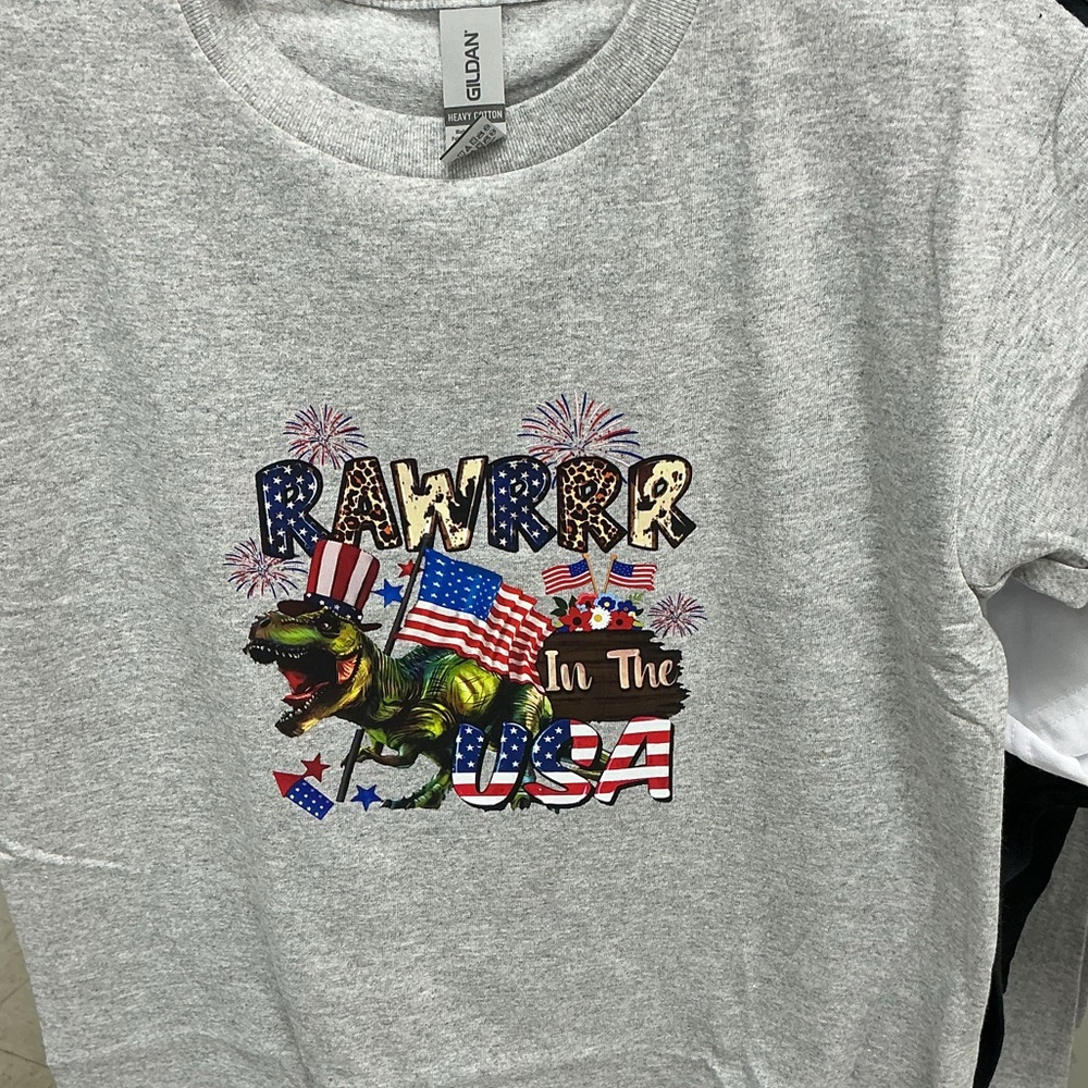 Gildan Gray Short Sleeve Patriotic Graphic Tee Youth Size Small